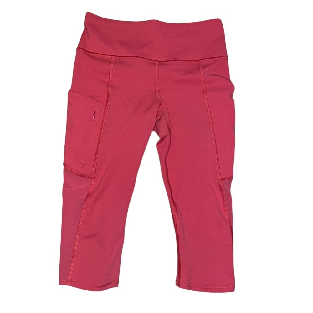 Athleta All In Capri Crop High Rise Leggings with Pockets Pink/ Coral